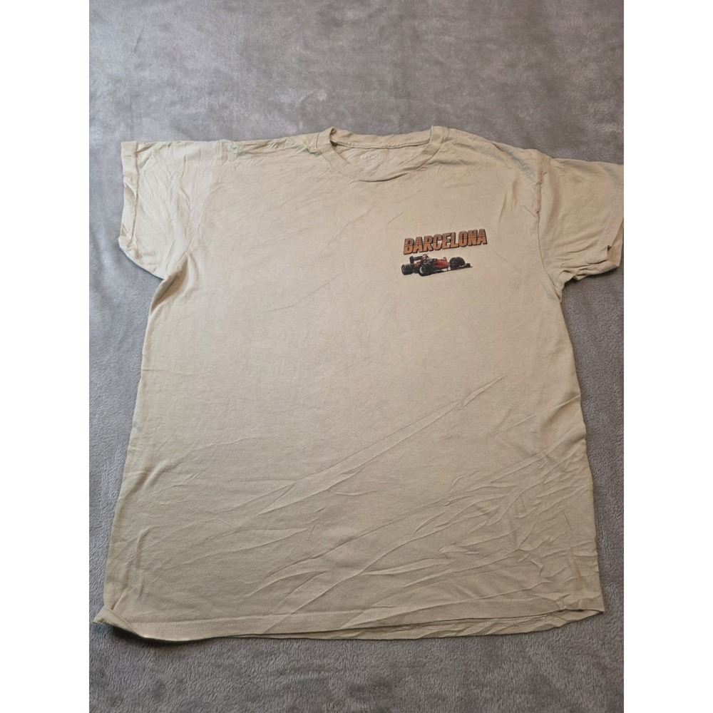 Vintage Barcelona Grand Prix Formula 1 F1 T Shirt Mens Medium Beige Double Sided